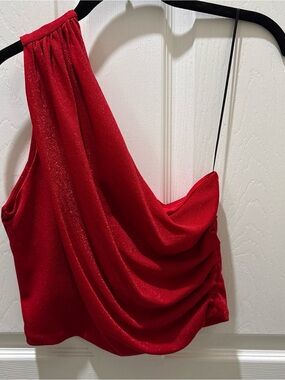 Red One-Shoulder Draped Evening shirt.